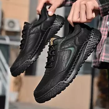 Повседневная походная обувь ручной работы, модная мужская обувь на плоской подошве, удобная модная повседневная мужская обувь 38 чёрный