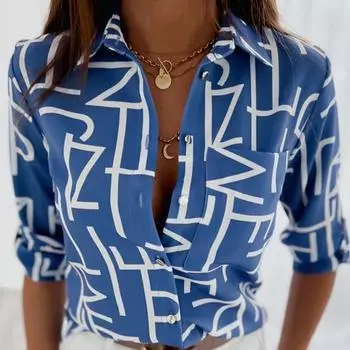 Повседневная полосатая блузка с лацканами и длинным рукавом с цветочным принтом, весенне-осенняя женская рубашка S