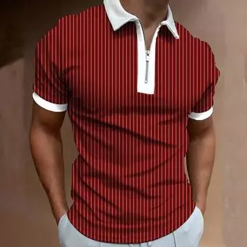Повседневная полосатая футболка-поло на молнии для мужчин S красный