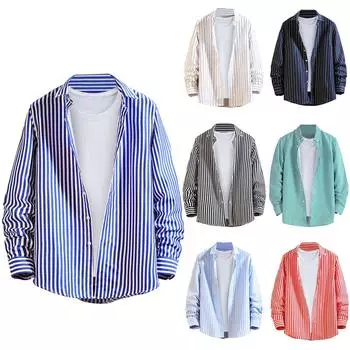 Повседневная полосатая рубашка, мужская модная рубашка с длинным рукавом, мужская рубашка больших размеров в Корейском стиле M тёмно-синий