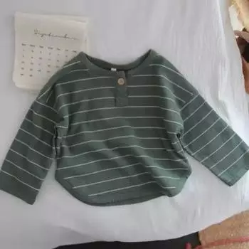 Повседневная полосатая вязаная футболка для мальчиков с длинными рукавами, хлопковые детские футболки