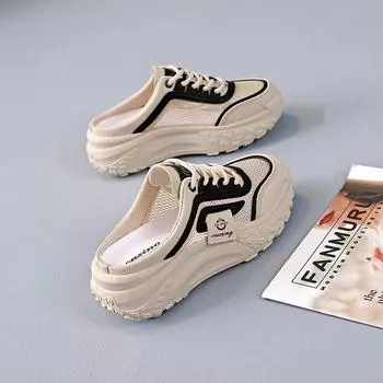 Повседневная полулегкая женская обувь летняя одежда одна педаль ленивые туфли спортивная обувь новые сетчатые классные тапочки 35 хаки