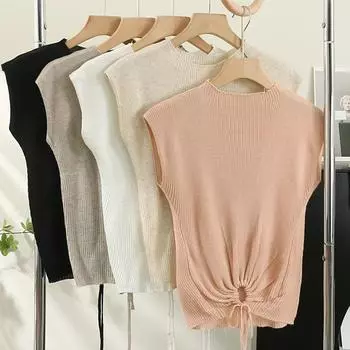 Повседневная Повседневная трикотажная рубашка на шнуровке с вырезами, женская однотонная трикотажная одежда с короткими рукавами, топы, летняя блузка с тонкой блузкой, женская одежда 27274 One Size абрикосовый
