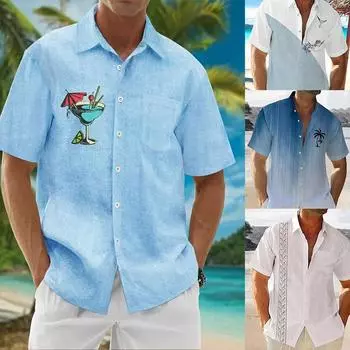 Повседневная праздничная рубашка с лацканами для мужчин и женщин с 3D-принтом, модные рубашки с короткими рукавами, на пуговицах, уличная одежда, свободные размеры, унисекс S синий/белый