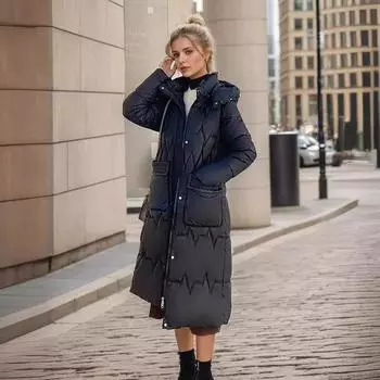 Повседневная приталенная женская куртка средней длины из ветронепроницаемого хлопка, теплая, выше колена, утепленная, парка, пальто, женская одежда S чёрный