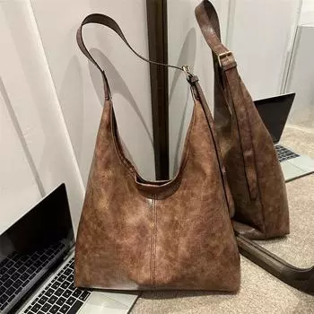 Повседневная простая и вместительная сумка через плечо женская сумка 2024 новая ретро сумка для поездок на работу женская корейская сумка-тоут чёрный