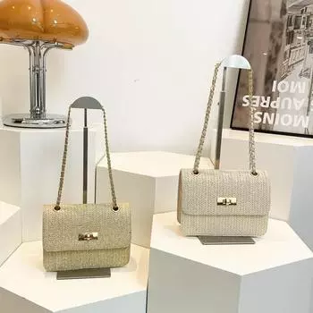 Повседневная простая маленькая квадратная сумка для женщин, модная плетеная сумка на лето, новая простая и модная сумка через плечо на одно плечо