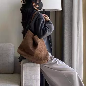 Повседневная простая сумка через плечо из замши для женщин, универсальная кожаная сумка