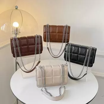 Повседневная простая сумка через плечо, однотонная женская сумка с цепочкой, маленькая квадратная сумка, новый стиль, женская модная сумка через плечо