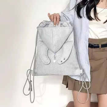 Повседневная простая толстовка, шапка, рюкзак на шнурке, милая легкая тканевая сумка, сумка для девочек с крыльями ангела