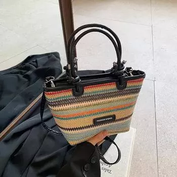 Повседневная простая женская сумка через плечо с застежкой-молнией, большая вместимость, кроссбоди, молодая, универсальная, плетеная, новая мода