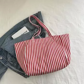 Повседневная ретро литературная и простая большая сумка осенняя полосатая маленькая свежая сумка через плечо красный