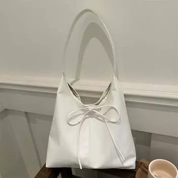 Повседневная ретро-сумка-тоут большой емкости с бантом, однотонная, простая покупка, модная, классная, для поездок на работу белый