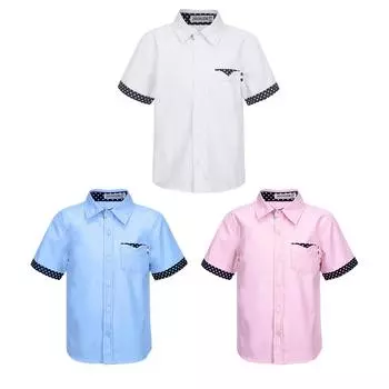 Повседневная рубашка для детей и мальчиков с отложным воротником с короткими рукавами и принтом в горошек, рубашка с отложным воротником, топ 10-12 Years белый