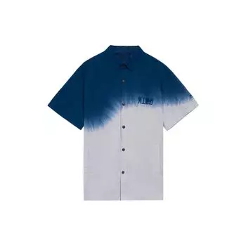Повседневная рубашка Li-Ning Color Block Gradient Tie-Dye с вышитыми китайскими иероглифами, мужские рубашки, темно-синие, ASHS135-1 L