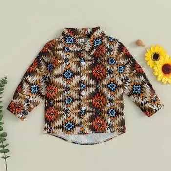 Повседневная рубашка на пуговицах для мальчиков 6 месяцев, 12 месяцев, 18 месяцев, 24 месяцев, 3 лет, 4 лет, футболка с длинными рукавами и лацканами с узором и принтом, топы на весну и осень 12-18 Months синий