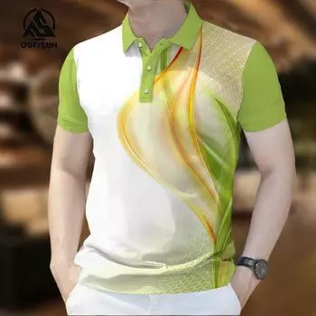 Повседневная рубашка поло для мужчин, брендовая рубашка поло с градиентной графикой, облегающая мужская рубашка поло S