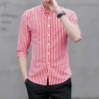 Повседневная рубашка, популярная цветная повседневная рубашка с лацканами, мужская офисная классическая рубашка с полосатым принтом, мужская рубашка, одежда для свиданий L арбуз красный