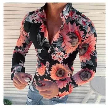 Повседневная рубашка с длинным рукавом и персонализированным цветочным принтом 3D для мужчин S жёлтый