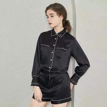 Повседневная шелковая пижама Diamond, женская, шелковая, с пуговицами, с длинным рукавом и шортами, комплект из 2 предметов для дома M