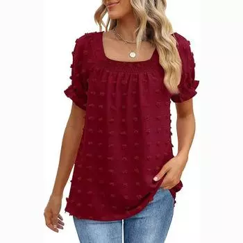 Повседневная шифоновая рубашка с пышными рукавами, женская летняя свободная элегантная блузка с квадратным вырезом, модные однотонные офисные женские топы Mujer 26488 S зелёный