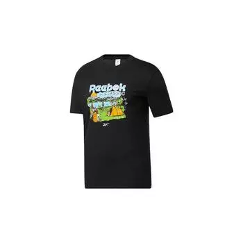 Повседневная спортивная футболка с коротким рукавом Reebok с ретро-принтом, топы унисекс, черная, GS4183 L