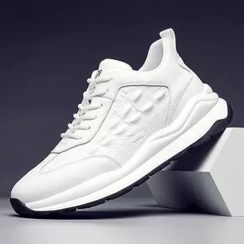 Повседневная спортивная кожаная обувь для мужчин, повседневная обувь для увеличения роста, деловая повседневная мужская обувь, весенне-осенняя обувь 38 белый