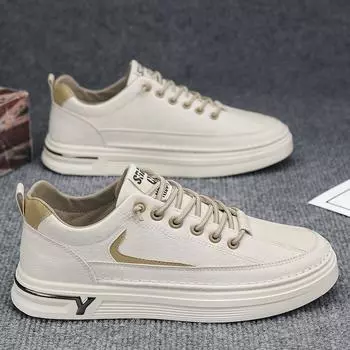 Повседневная спортивная обувь. Мужская универсальная износостойкая мужская обувь. Модная обувь для скейтбординга для мужчин. Кроссовки для отдыха. Кожаная обувь для мужчин. 39 бежевый