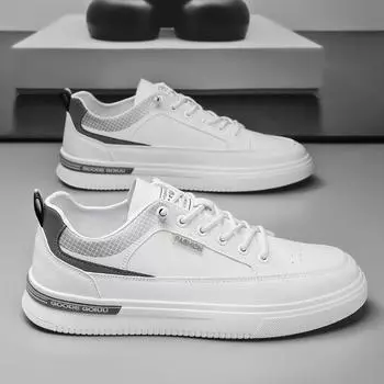 Повседневная спортивная обувь. Мужская универсальная износостойкая мужская обувь. Модная обувь для скейтбординга для мужчин. Кроссовки для отдыха. Кожаная обувь для мужчин. 39 белый