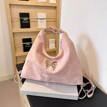 Повседневная сумка-бабочка большой вместимости женская весна 2024 года новая популярная сумка-тоут сумка через плечо модный двойной рюкзак для женщин чёрный