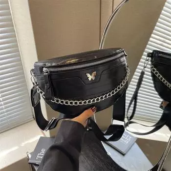 Повседневная сумка-бананка для женщин Сумка через плечо с цепочкой, поясная сумка с поясом-полумесяцем, женские сумки, новые