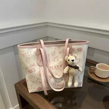 Повседневная сумка большой вместимости, летняя новая модная простая сумка для поездок на работу, сумка через плечо, студенческая портативная сумка-тоут Without pendant темно-коричневого