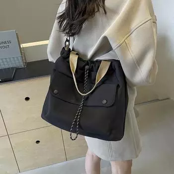 Повседневная сумка большой вместимости женская 2024 новая универсальная повседневная сумка-тоут для студентов колледжа сумка через плечо чёрный
