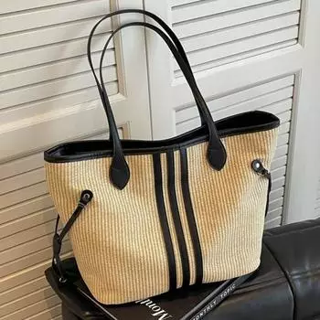 Повседневная сумка большой вместимости, женская соломенная сумка для отдыха на пляже, модная сумка через плечо для поездок на работу коричневый