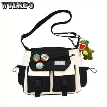 Повседневная сумка через плечо, большая вместительная нейлоновая сумка через плечо с регулируемым ремешком для активного отдыха, модная сумка-мессенджер в уличном стиле чёрный