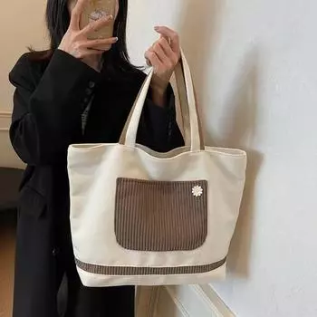 Повседневная сумка через плечо большой вместимости для женщин, универсальные лаконичные холщовые ретро-сумки, модная сумка для поездок на работу