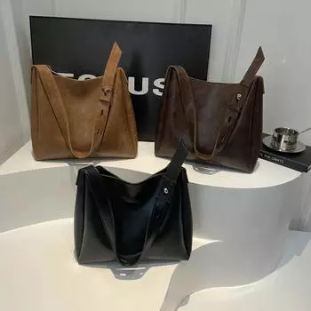 Повседневная сумка через плечо из искусственной кожи, классическая сумка-тоут, однотонная модная сумка через плечо чёрный