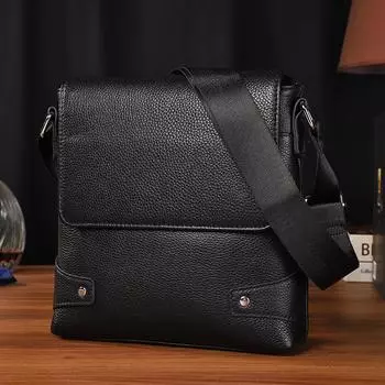 Повседневная сумка через плечо из натуральной кожи, мужская сумка через плечо из коровьей кожи, универсальная винтажная вертикальная сумка через плечо большой вместимости чёрный