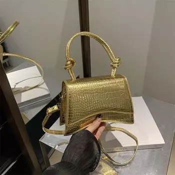 Повседневная сумка через плечо с крокодиловым узором, модная иностранная текстура, простая маленькая квадратная сумка для женщин серебряный