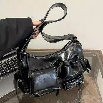 Повседневная сумка через плечо в стиле мотоцикла, модная и ретро-сумка из масляно-вощеной кожи, женская сумка чёрный