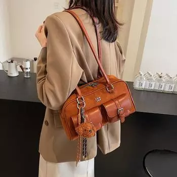 Повседневная сумка через плечо в стиле ретро для женщин 2024 года, осень-зима, новая модная матовая сумка через плечо с множеством карманов, модная универсальная женская сумка 30*11*16 чёрный