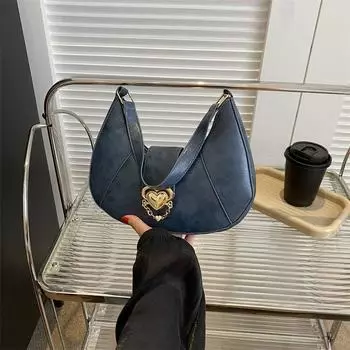 Повседневная сумка через подмышку 2024 года, новая сумка, женская сумка в стиле ретро, модная и простая сумка через плечо чёрный