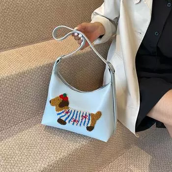 Повседневная сумка для собак такса женская новинка 2024 года летняя сумка через плечо подмышкой премиум-класса универсальная сумка-ведро через плечо 26*11*20 чёрный