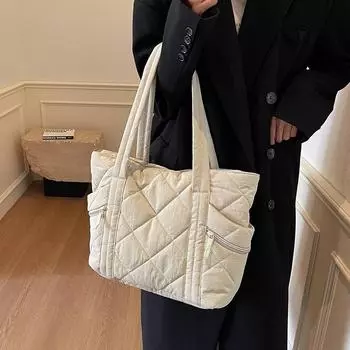 Повседневная сумка из хлопка Diamond для женщин, большая вместительная сумка для поездок на работу, простая и универсальная сумка на одно плечо, школьная сумка для класса