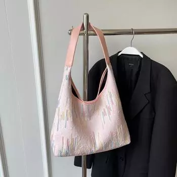 Повседневная сумка из нейлоновой ткани большой вместимости, женская сумка через плечо 2024 года, легкая сумка через плечо, сумка под мышкой бежевый