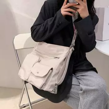 Повседневная сумка-мессенджер Женская японская универсальная большая вместительная сумка-мессенджер для школьников и студентов белый