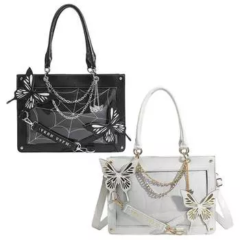 Повседневная сумка на плечо в стиле Лолиты с бантом, женская сумка-портфель на молнии, большая вместительная цепочка из искусственной кожи в стиле панк для работы и свиданий белый