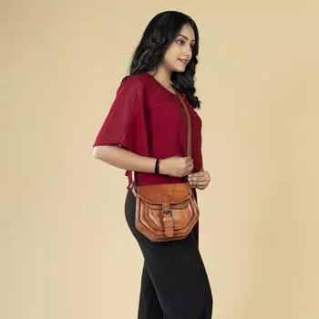 Повседневная сумка-слинг из козьей кожи для девочек и женщин. Сумка бежевого цвета. 9 x 7 x 3 in дубильная кора