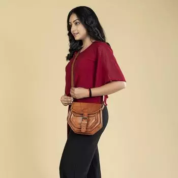 Повседневная сумка-слинг из козьей кожи для девочек и женщин. Сумка бежевого цвета. 9 x 7 x 3 in дубильная кора