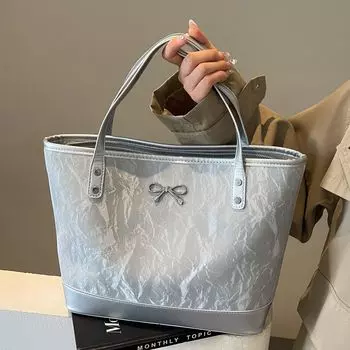 Повседневная сумка-тоут большой вместимости, женская простая и модная сумка через плечо, портативная сумка подмышкой. серебряный